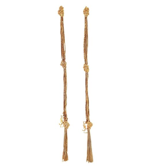 Saint Laurent YSL Gold-Tone Cascading Chain Dangle Earrings Brass Metal Long - Picture 1 of 7